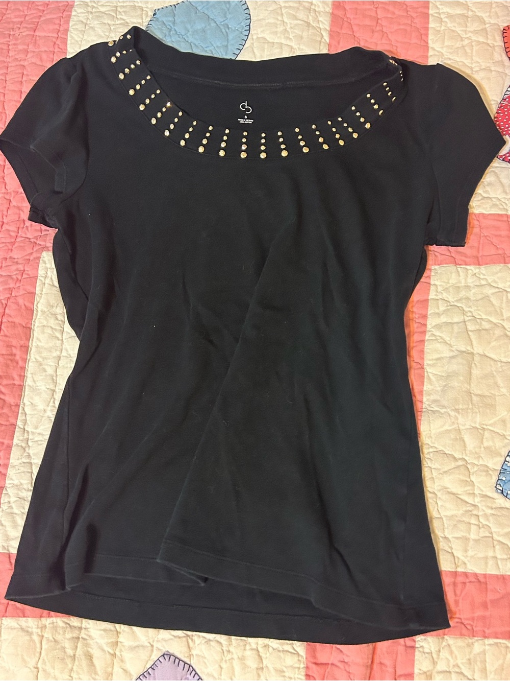 Black Studded Scoop Neck Women's Top